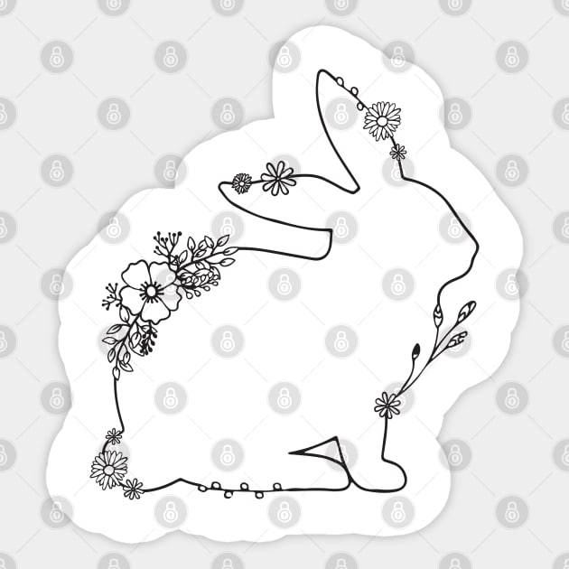 Floral Rabbit Drawing Sticker by aterkaderk